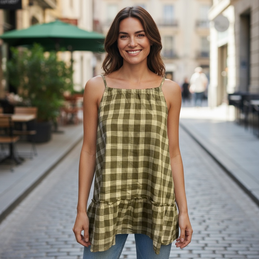 Cloth & Stone Brown Checkered Tank Top